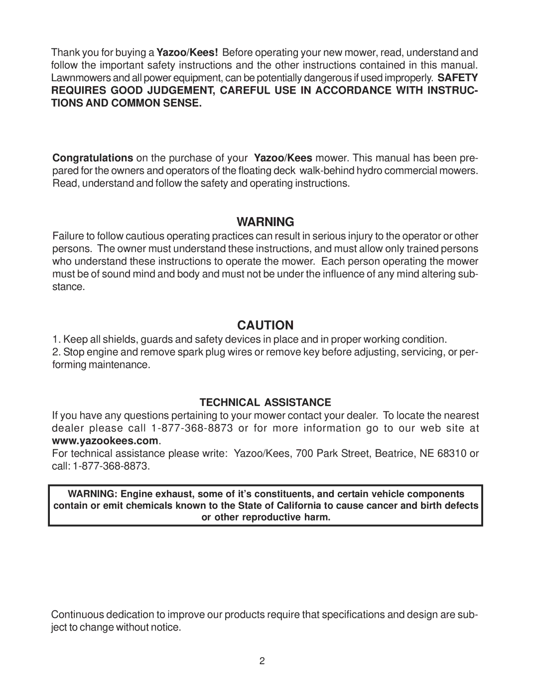 Yazoo/Kees KKFW48171, KKFW52211 manual Technical Assistance 