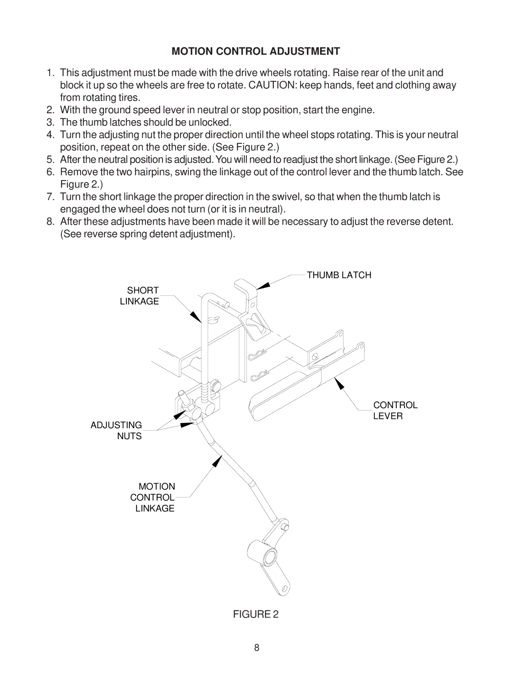 Yazoo/Kees KKFW48180, KKFW52180, KKFW52210 manual Motion Control Adjustment 