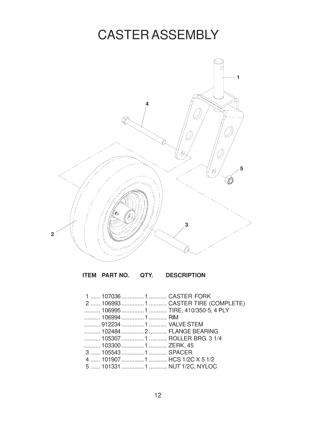 Yazoo/Kees KKFW52211, KKFW48171 manual Caster Assembly 