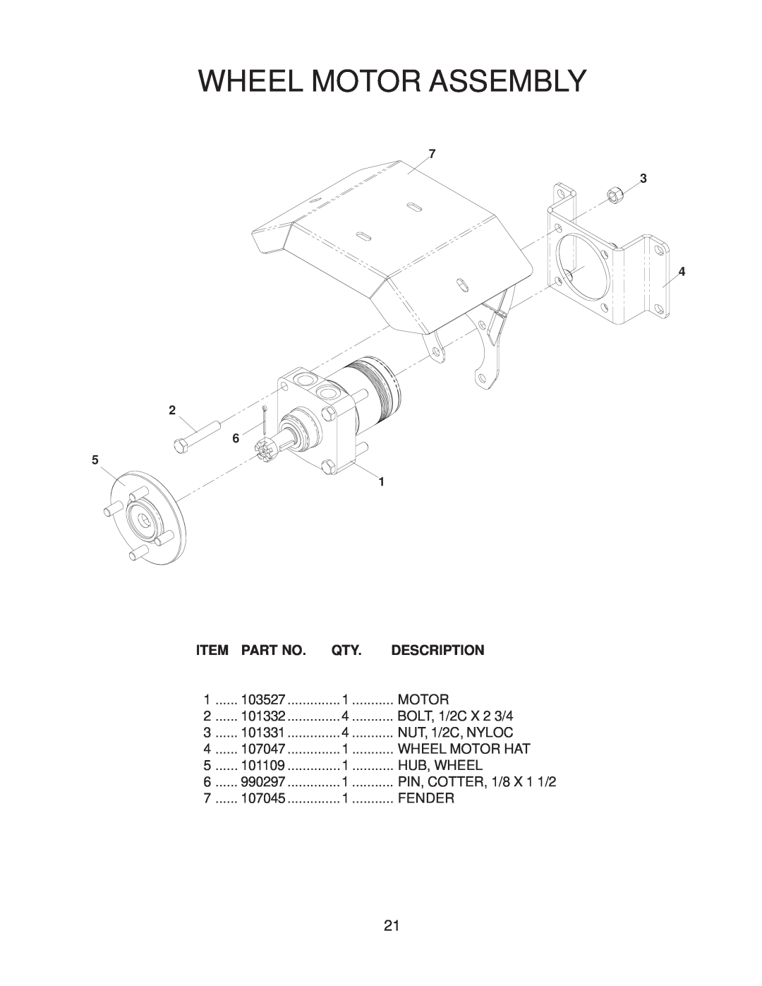 Yazoo/Kees KKFW48171, KKFW52211 manual Wheel Motor Assembly, Description 
