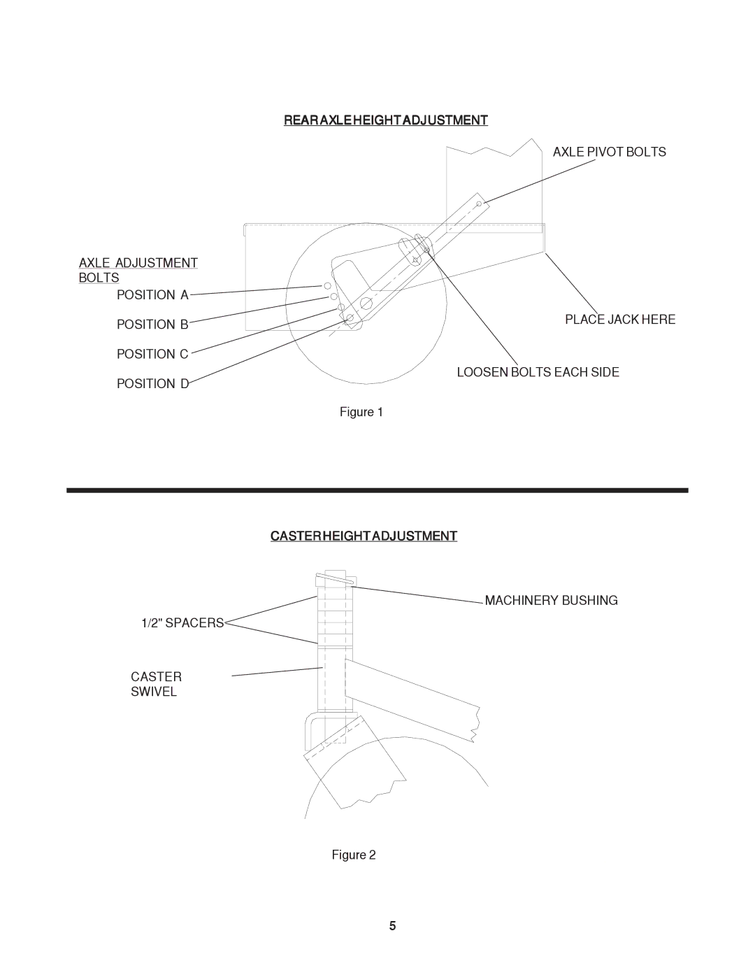 Yazoo/Kees KKW32121, KKW36121, KW36141, KW48141, KKH48151 manual Rearaxleheightadjustment, Casterheightadjustment 