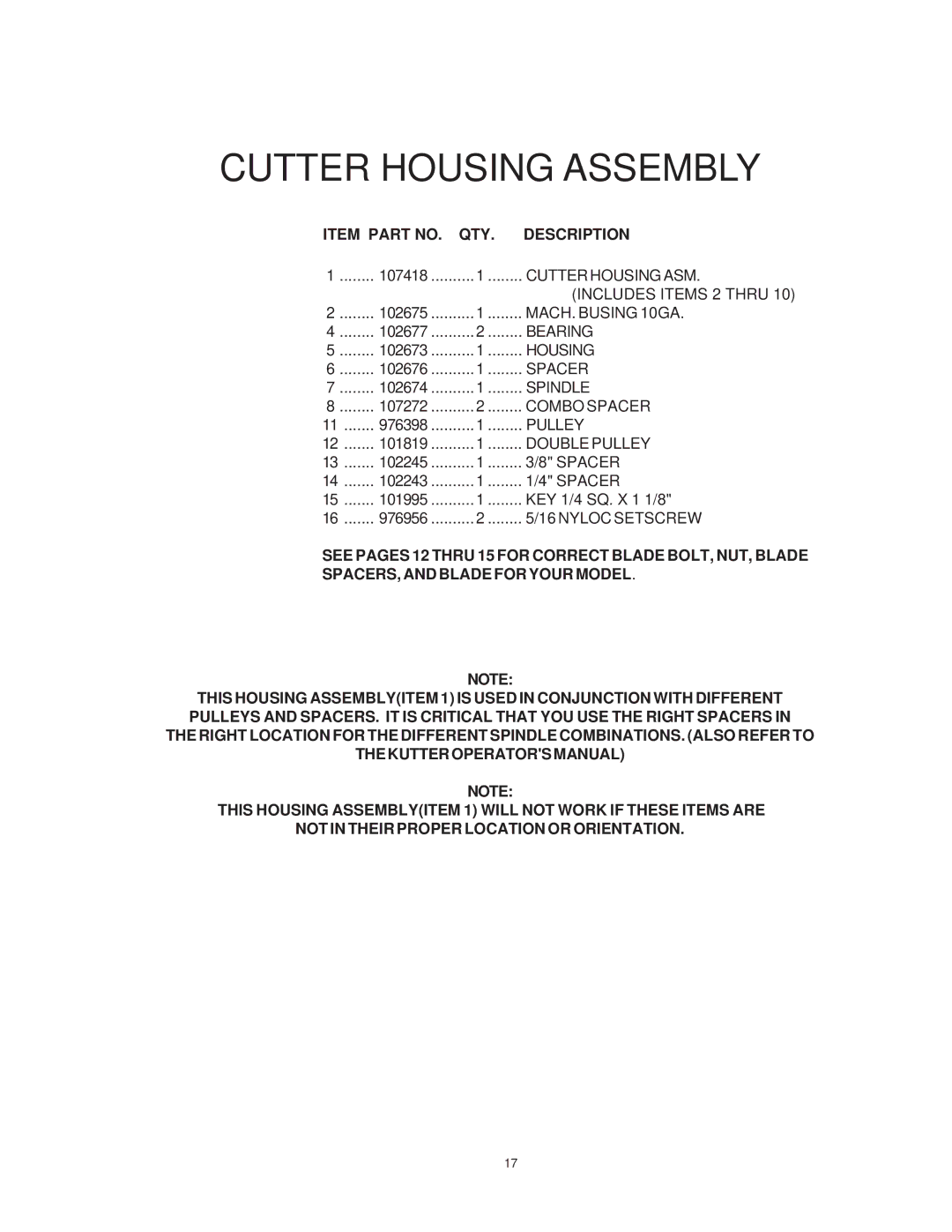 Yazoo/Kees KKW32132, KKW48152, KKH36152, KKW36132, KKH36132, KKH32132, KKH48152 manual Cutter Housing ASM 