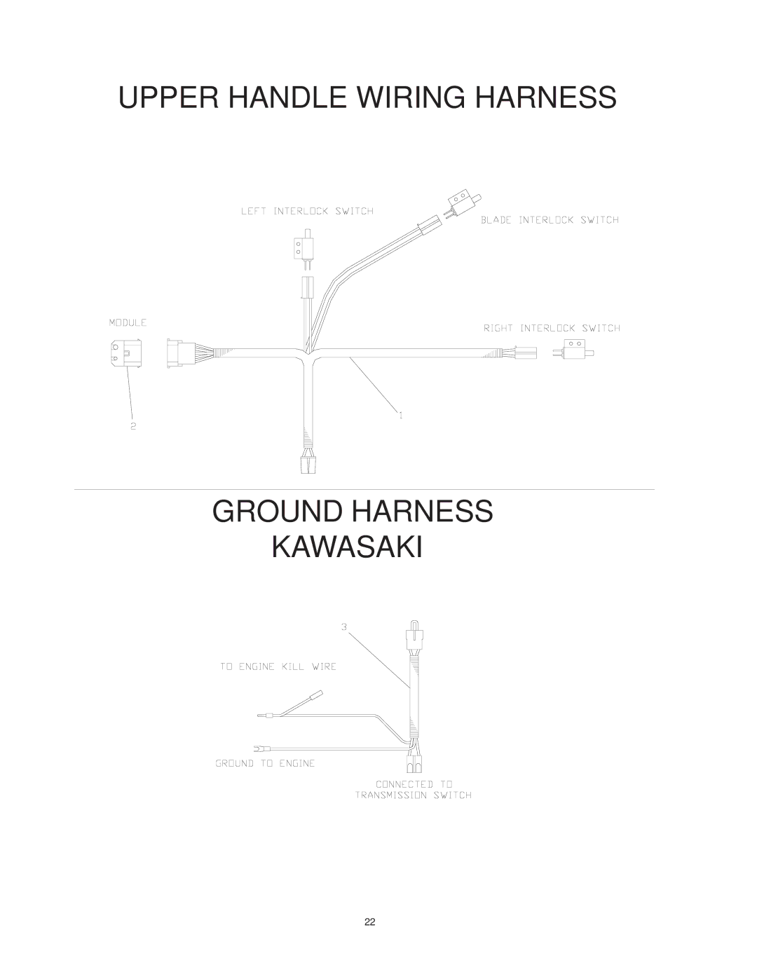 Yazoo/Kees KKH36152, KKW48152, KKW36132, KKW32132, KKH36132, KKH32132 manual Upper Handle Wiring Harness Ground Harness Kawasaki 