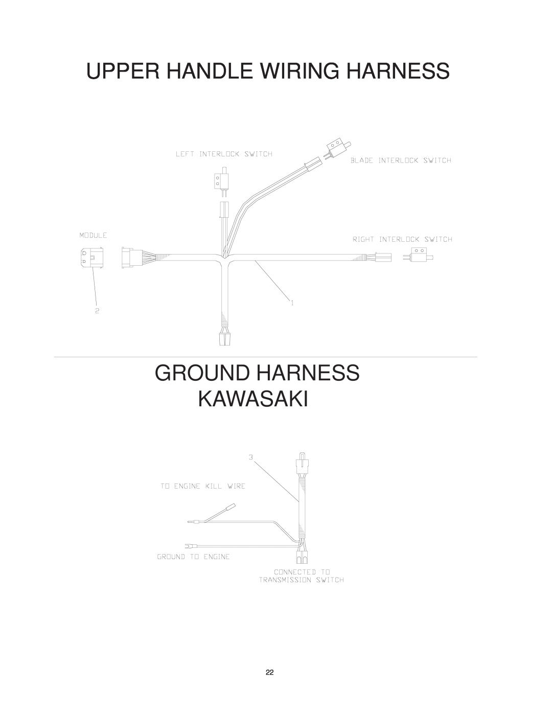 Yazoo/Kees KKH36152, KKW48152, KKW36132, KKW32132, KKH36132, KKH32132 Upper Handle Wiring Harness Ground Harness, Kawasaki 