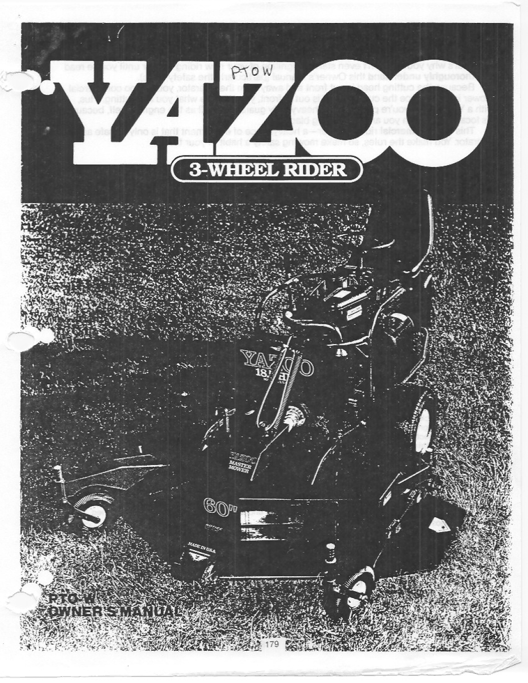 Yazoo/Kees PTO-W manual 