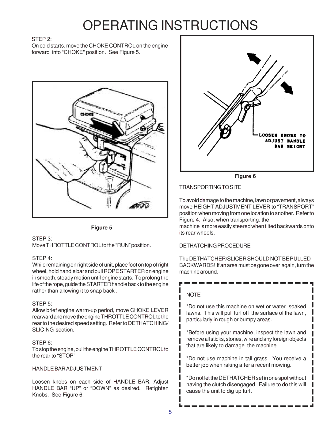 Yazoo/Kees RBSIC050, RBSITt550, RBSIT551, SBSIC050, RHON050 Handle BAR Adjustment, Transporting to Site 