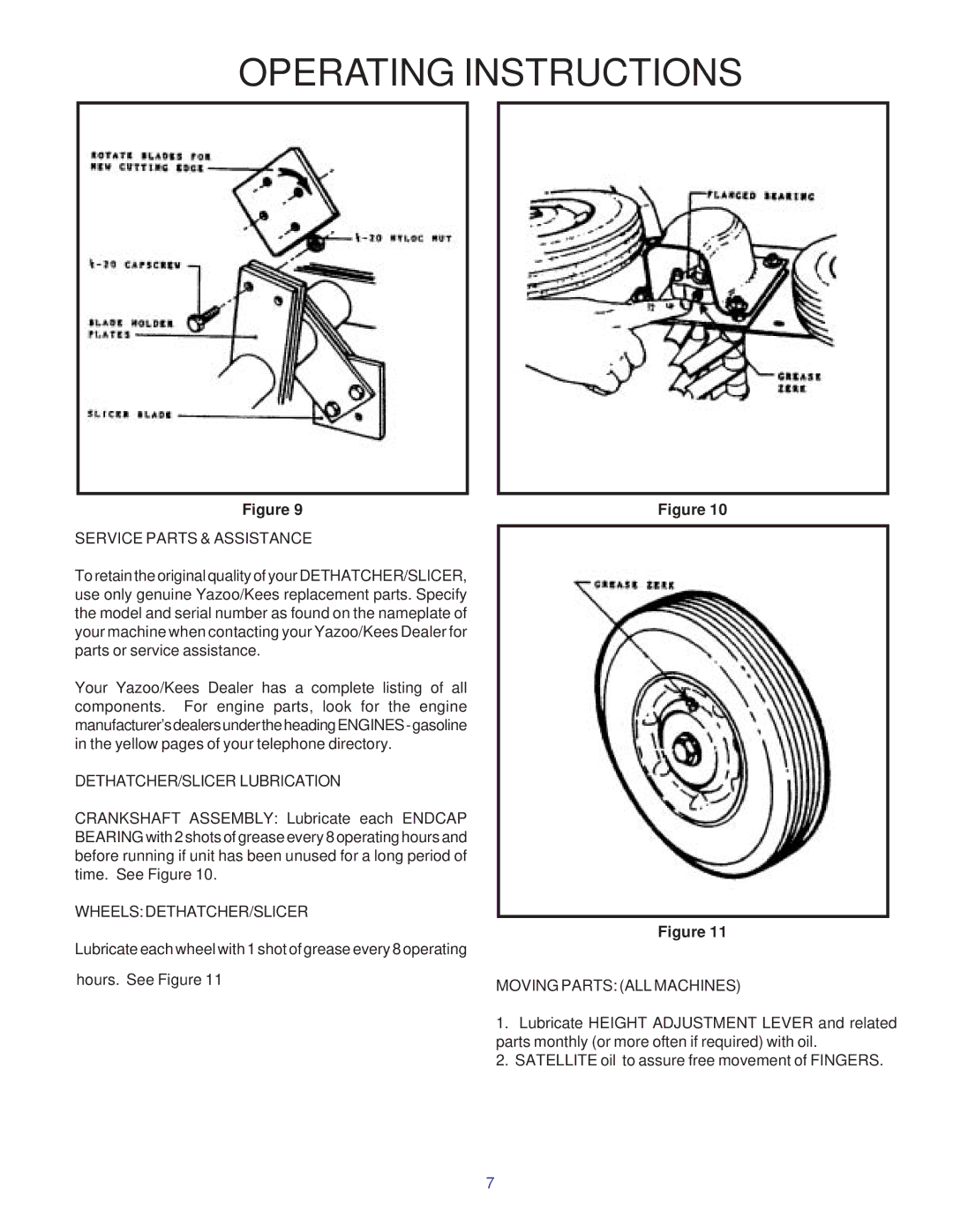 Yazoo/Kees RBSIC050, RBSITt550, RBSIT551, SBSIC050, RHON050 Service Parts & Assistance, DETHATCHER/SLICER Lubrication 