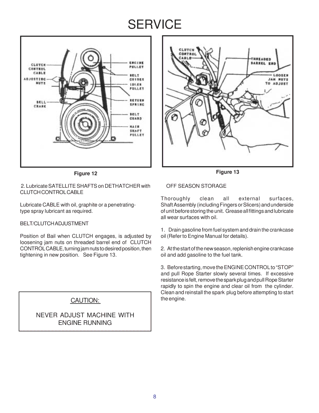 Yazoo/Kees RBSIC050, RBSIT550, RBSIT551, SBSIC050, RHON050 Service, Clutch Control Cable, Belt/Clutchadjustment 