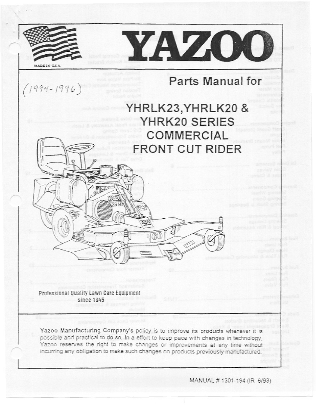 Yazoo/Kees YHRLK23, YHRLK20, YHRK20 manual 