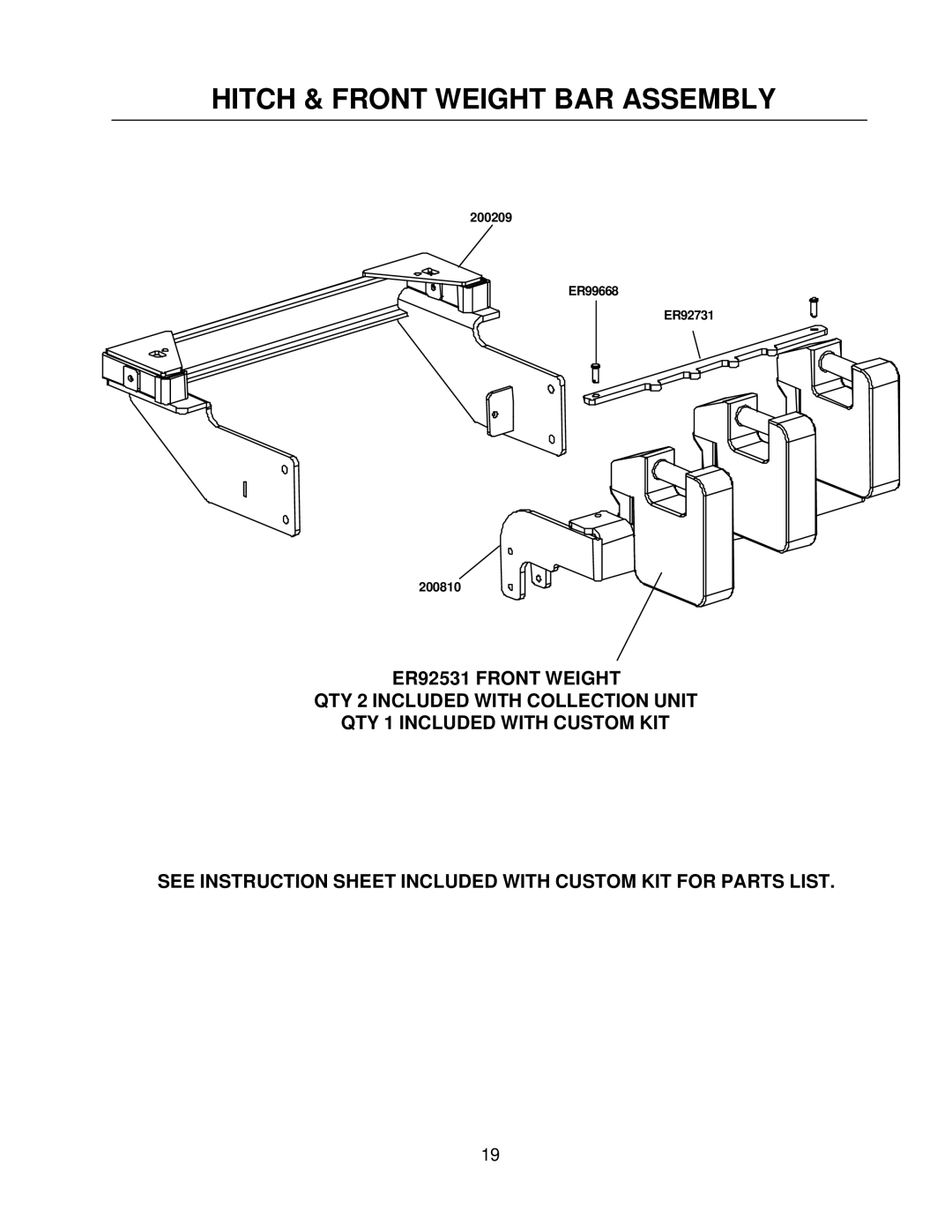 Yazoo/Kees Z9A manual Hitch & Front Weight BAR Assembly 