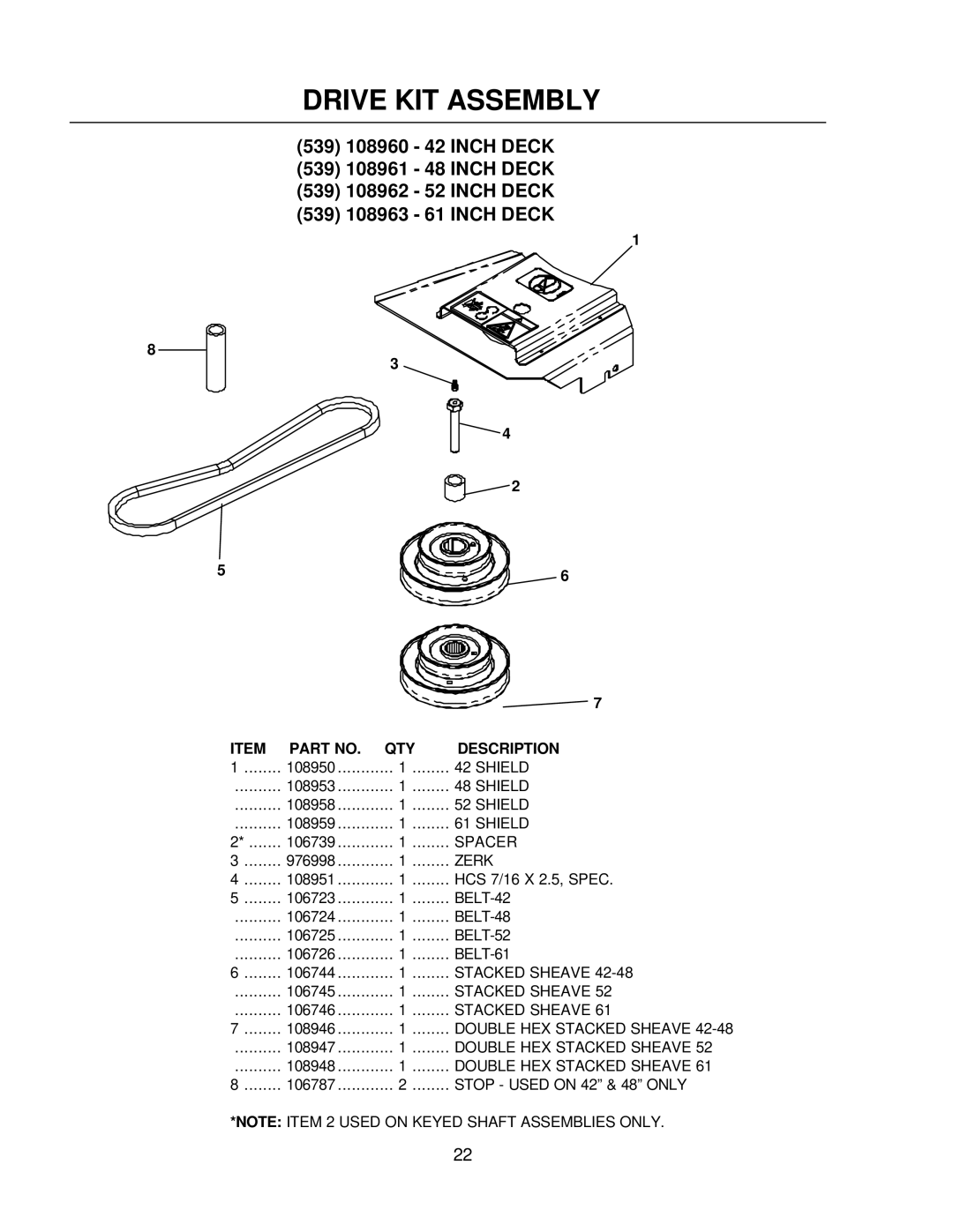 Yazoo/Kees Z9A manual Drive KIT Assembly 