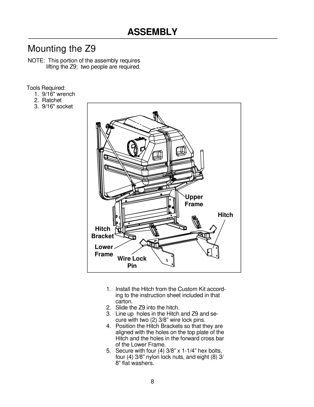 Yazoo/Kees Z9A manual Mounting the Z9 