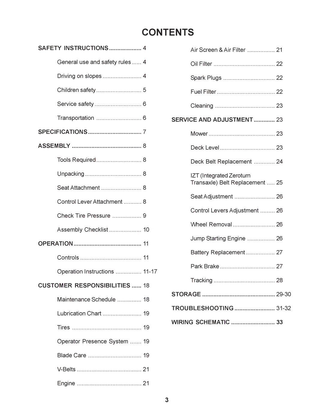 Yazoo/Kees ZCBI48180 manual Contents 