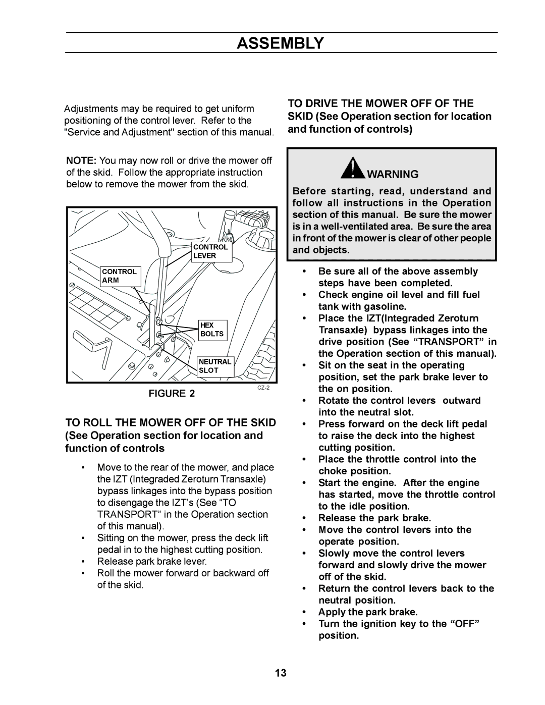 Yazoo/Kees ZCBI48181 manual On position 