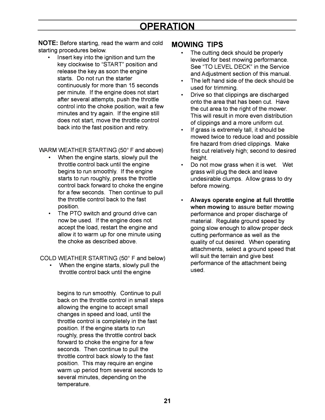 Yazoo/Kees ZCBI48181 manual Mowing Tips 