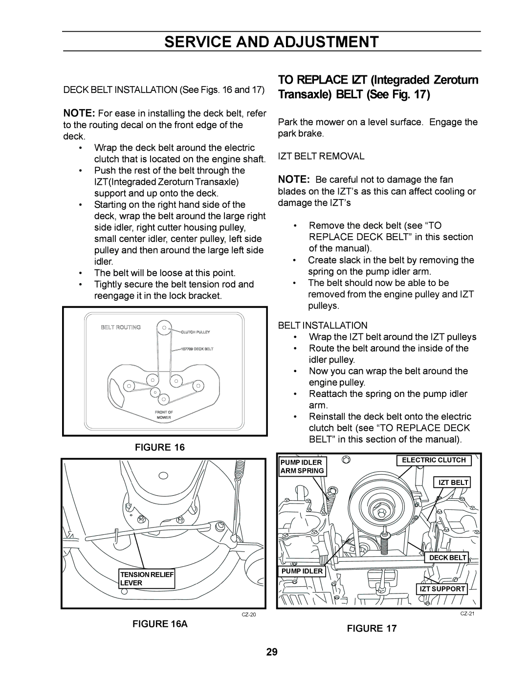 Yazoo/Kees ZCBI48181 manual To Replace IZT Integraded Zeroturn Transaxle Belt See Fig 