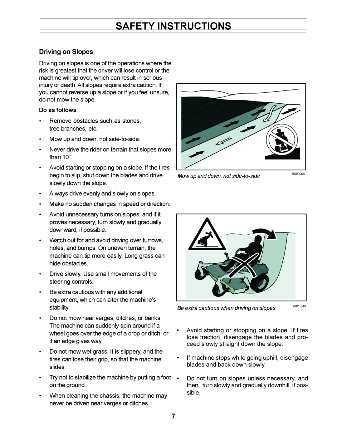 Yazoo/Kees ZCBI48181 manual Driving on Slopes, Do as follows 