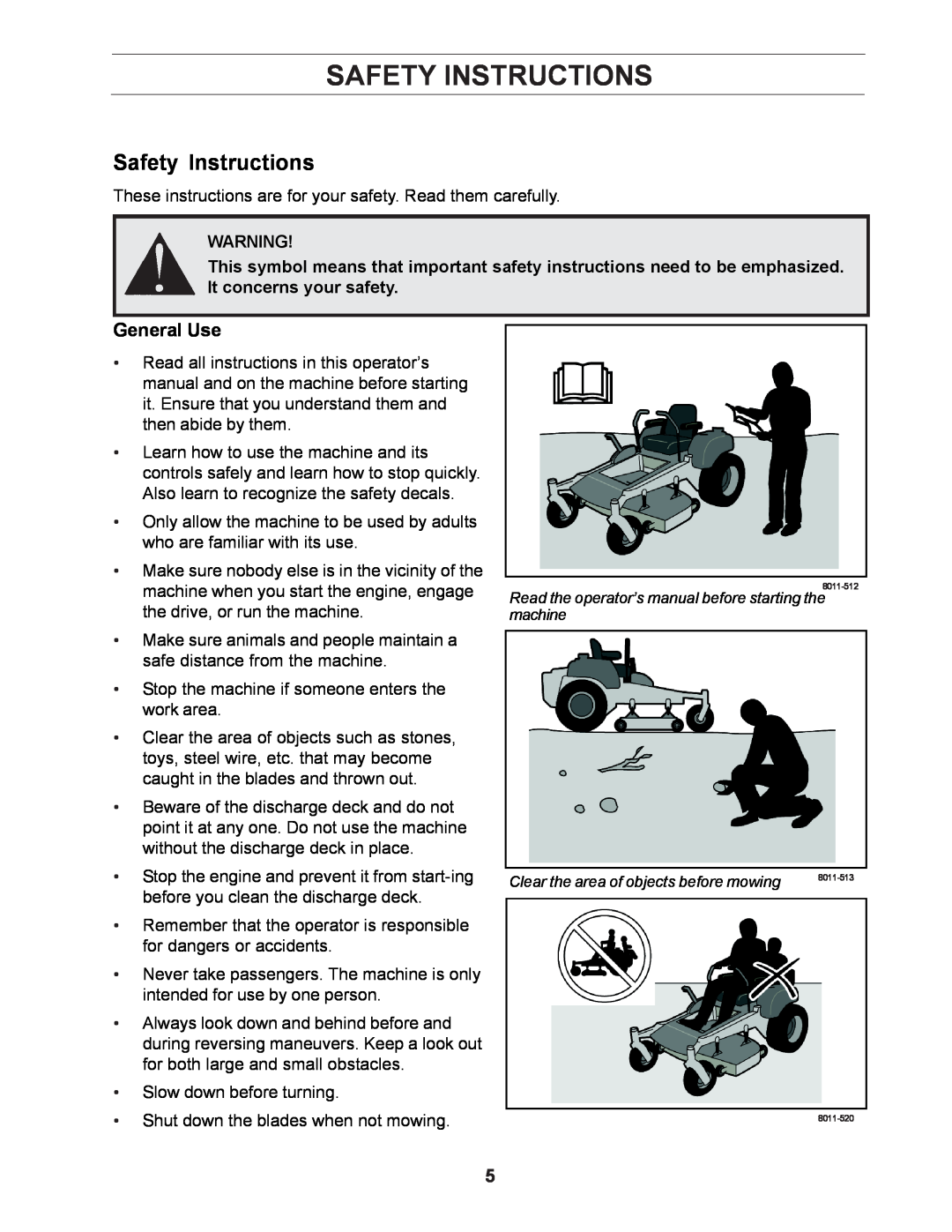 Yazoo/Kees ZCBI48181 manual Safety Instructions, General Use 