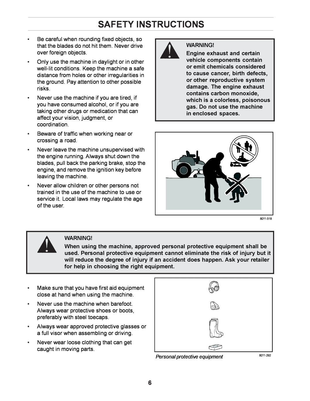 Yazoo/Kees ZCBI48181 manual Safety Instructions, Personal protective equipment 