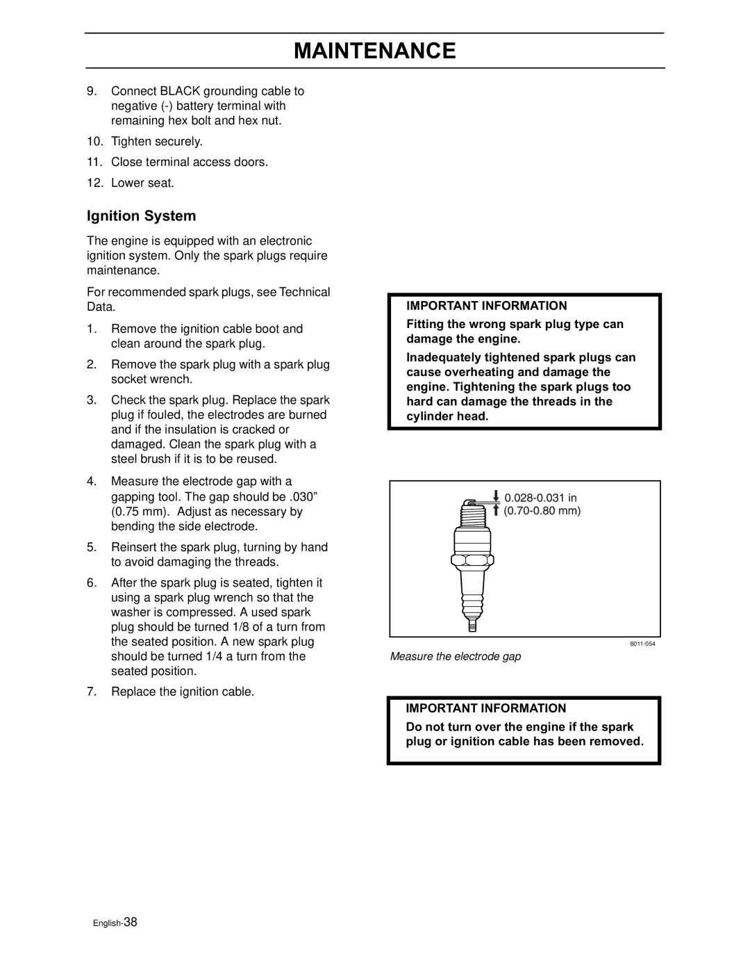 Yazoo/Kees ZEKH52240, ZEKH48240, ZEKH42200 manual Ignition System 