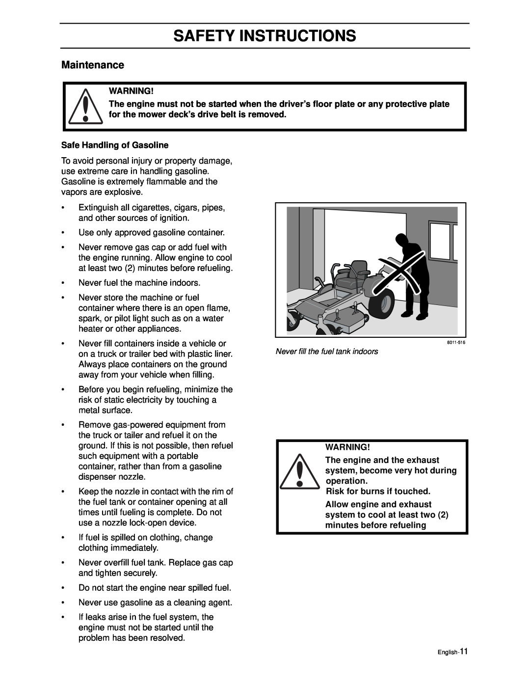 Yazoo/Kees ZEKW42170, ZEKW52210 manual Maintenance, Safety Instructions 