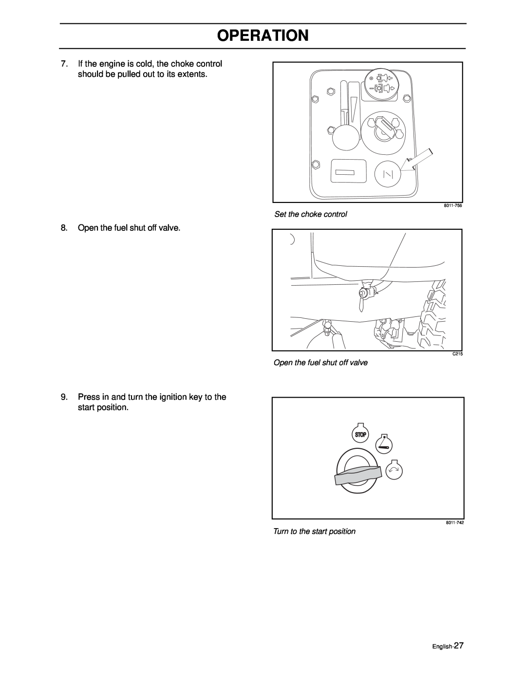 Yazoo/Kees ZEKW42170, ZEKW52210 manual Operation, Open the fuel shut off valve 