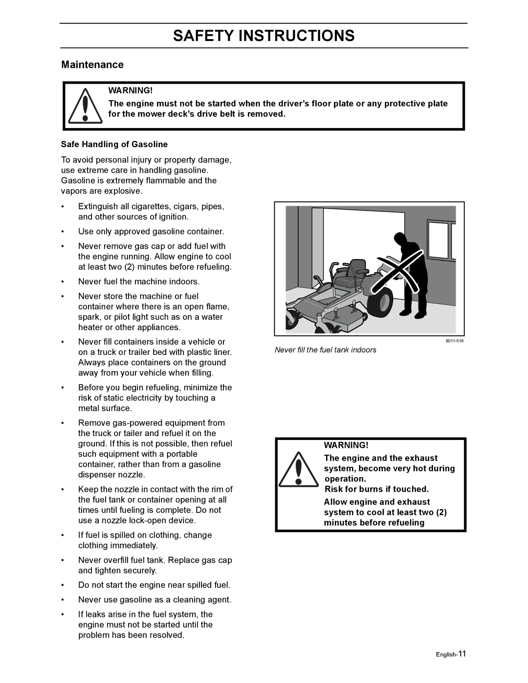 Yazoo/Kees ZEKW48190 manual Maintenance 