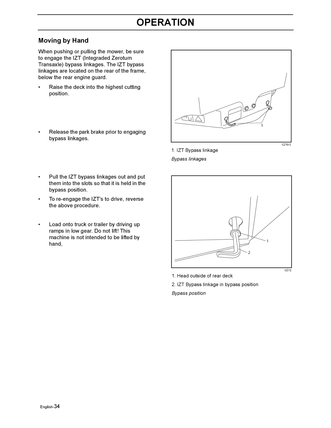 Yazoo/Kees ZEKW48190 manual Moving by Hand 