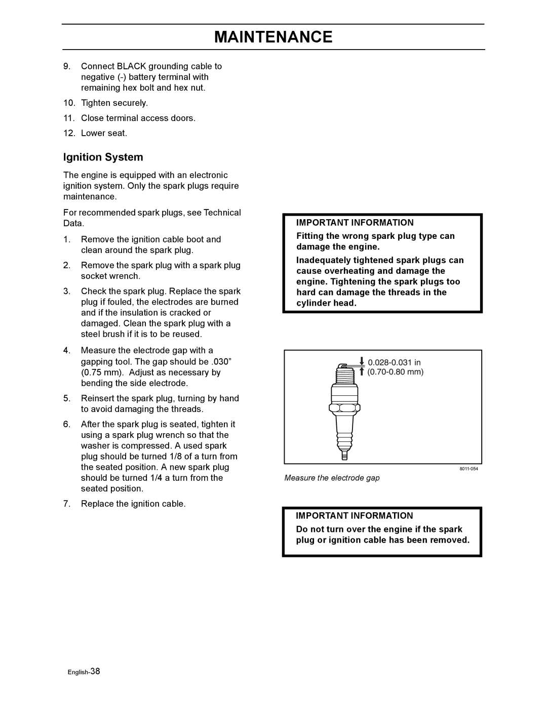 Yazoo/Kees ZEKW48190 manual Ignition System 