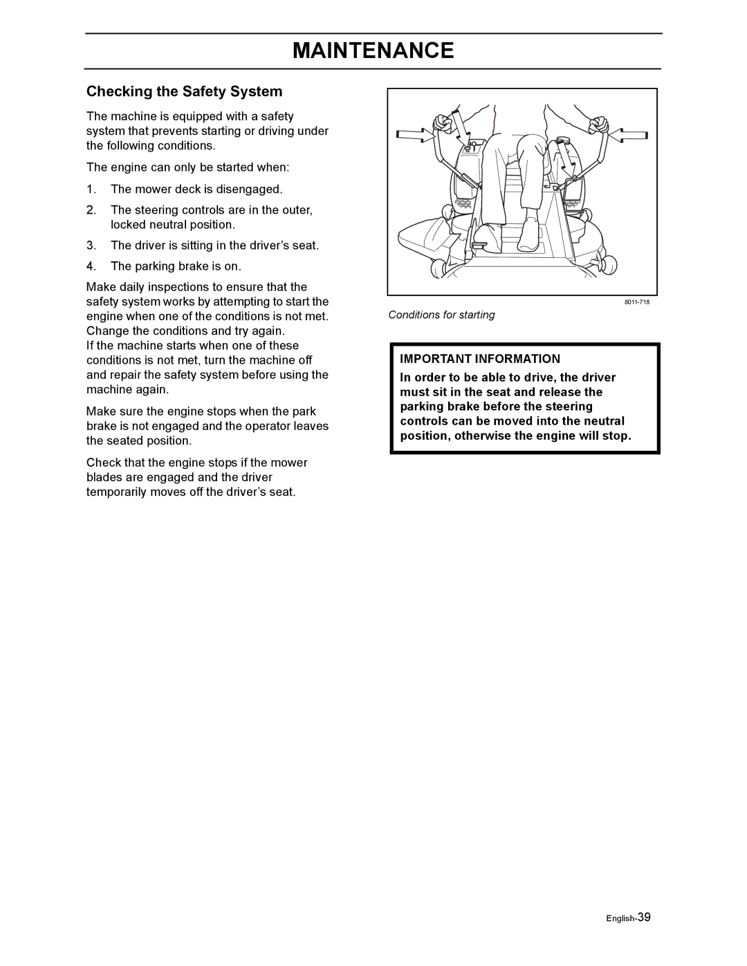 Yazoo/Kees ZEKW48190 manual Checking the Safety System 