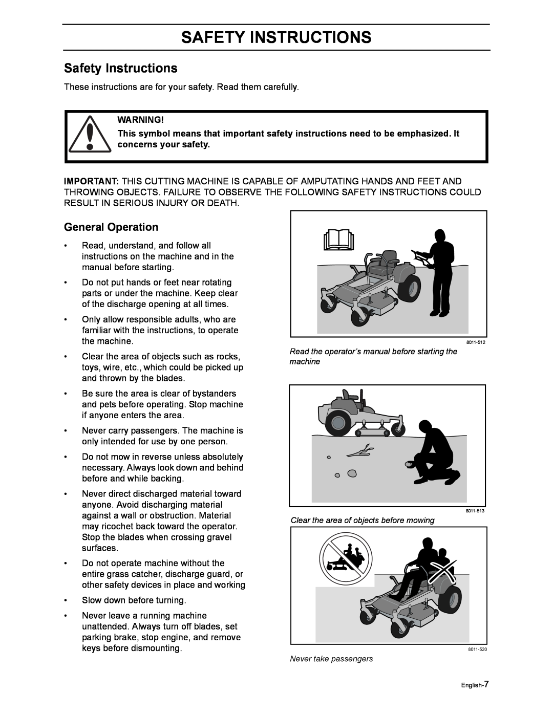 Yazoo/Kees ZEKW48190 manual Safety Instructions, General Operation 