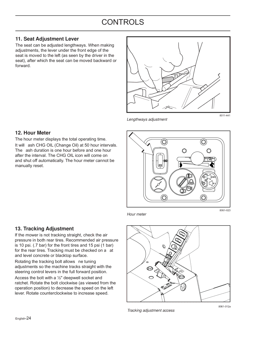 Yazoo/Kees ZELKH61250, ZELKH72270, ZELKH52250 manual Seat Adjustment Lever 