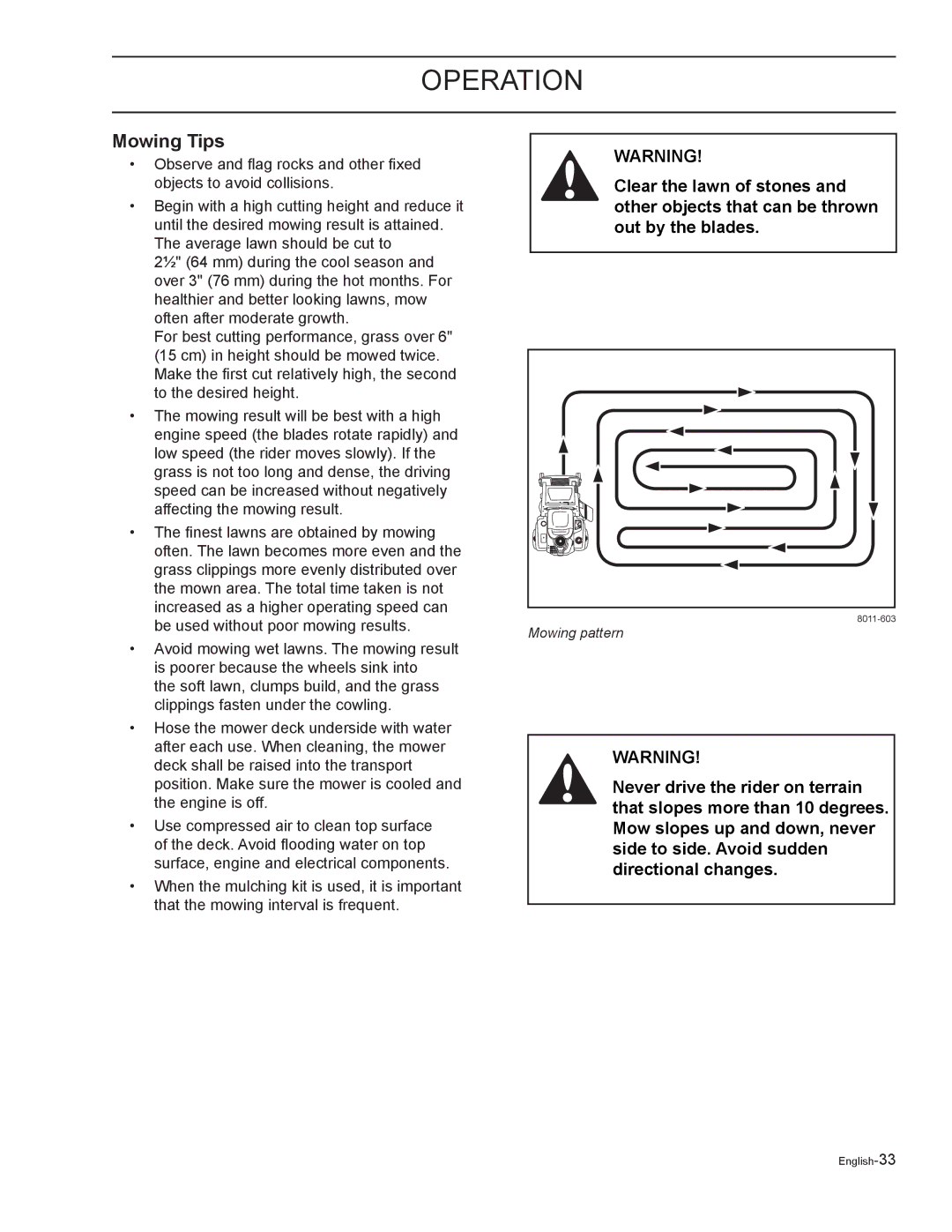 Yazoo/Kees ZELKH61250, ZELKH72270, ZELKH52250 manual Mowing Tips 