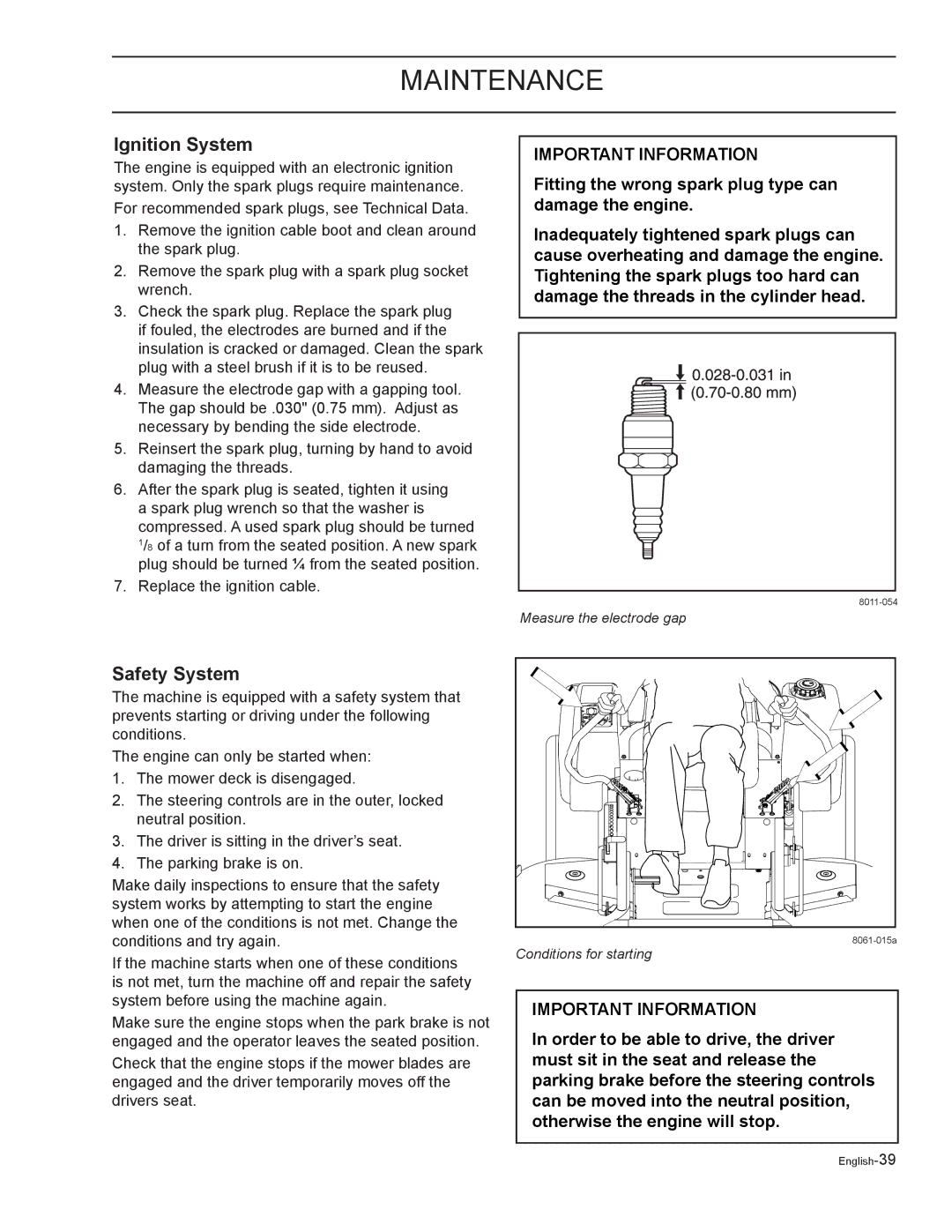 Yazoo/Kees ZELKH61250, ZELKH72270, ZELKH52250 manual Ignition System, Safety System 