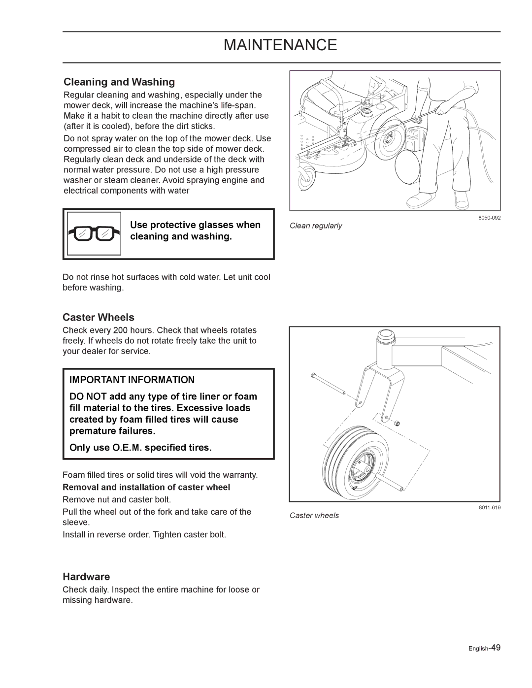 Yazoo/Kees ZELKH72270, ZELKH61250 Cleaning and Washing, Caster Wheels, Hardware, Removal and installation of caster wheel 