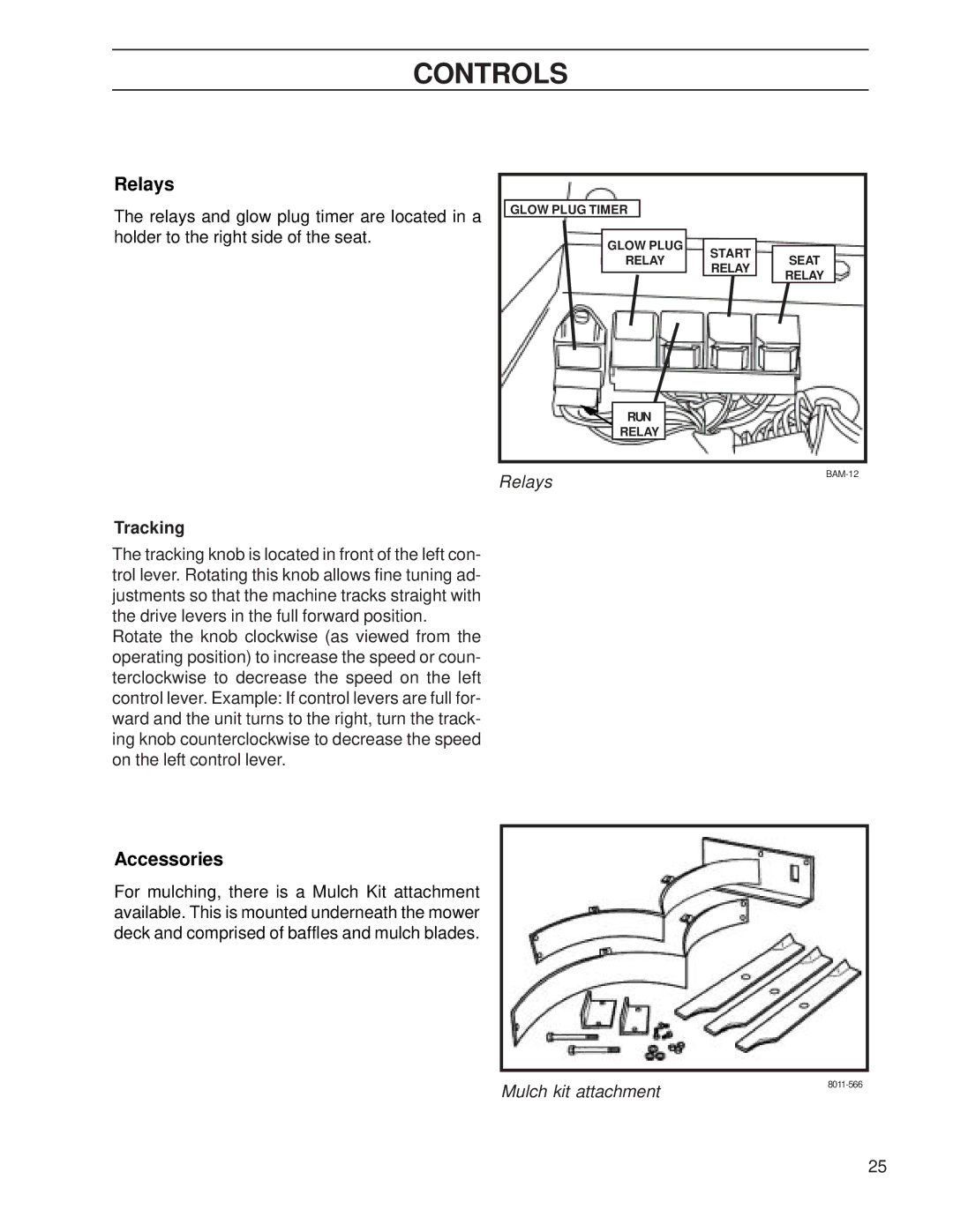 Yazoo/Kees ZHDD61271, ZHDD72341 manual Relays, Accessories, Mulch kit attachment 