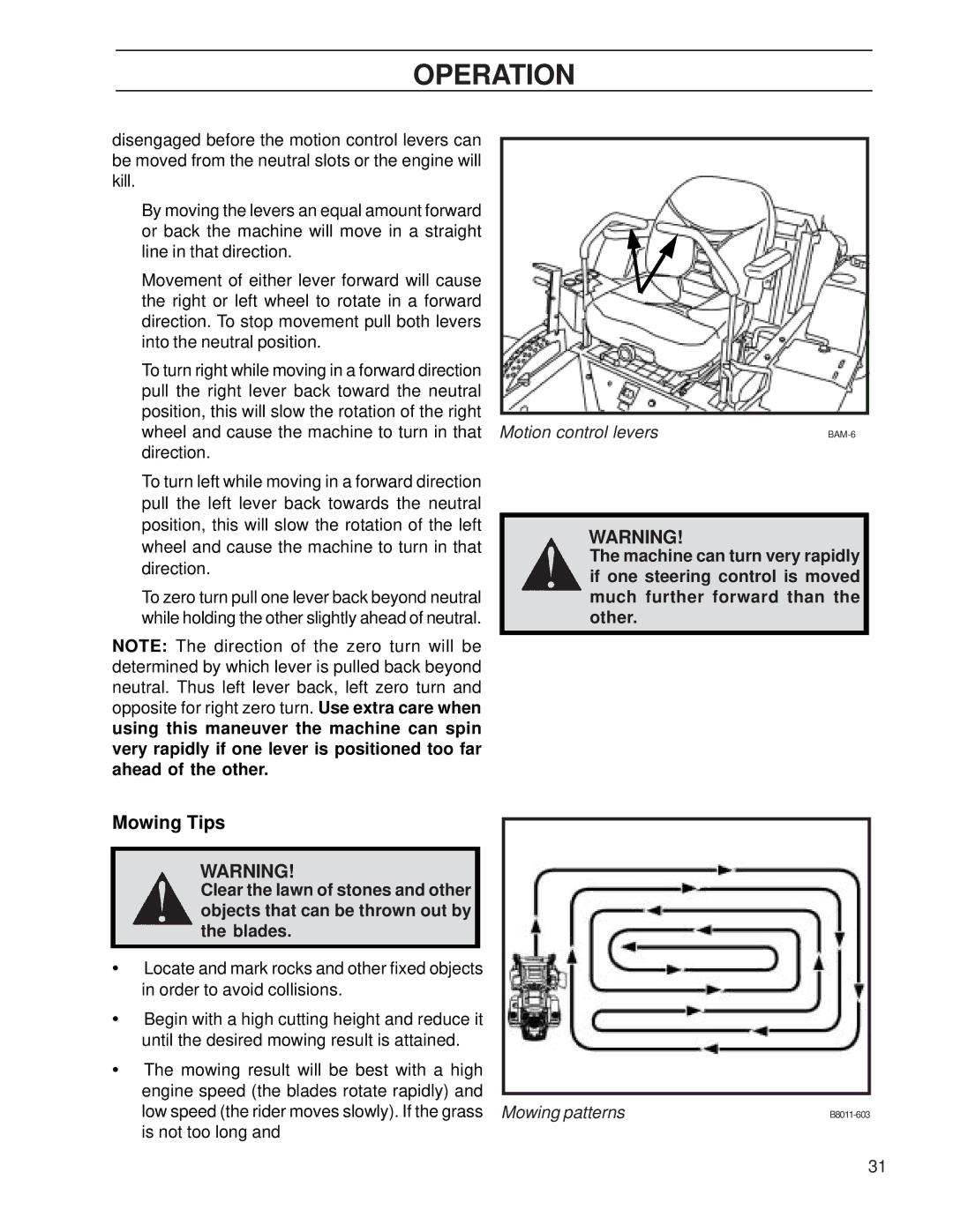 Yazoo/Kees ZHDD61271, ZHDD72341 manual Mowing Tips, Mowing patterns 