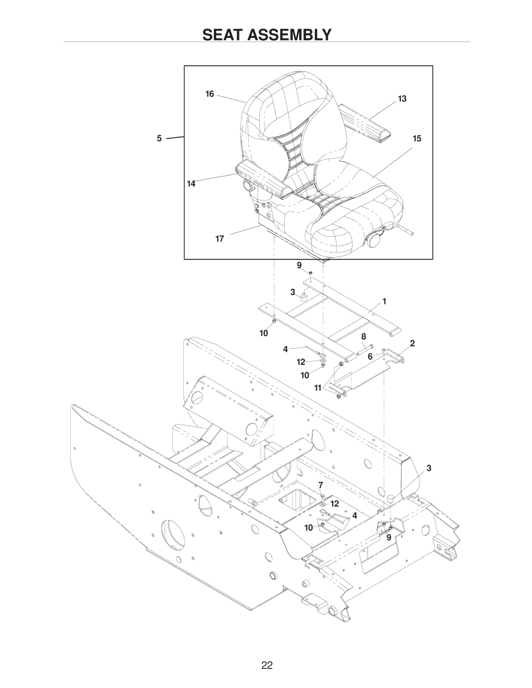 Yazoo/Kees ZHDD72340, ZHDD61340, ZHDD61270 manual Seat Assembly 