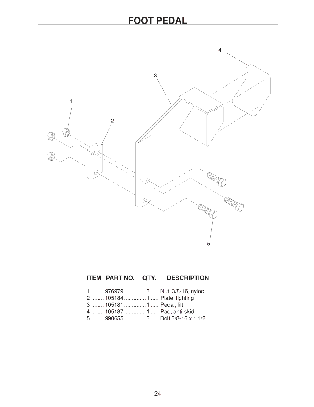 Yazoo/Kees ZHDD61340, ZHDD72340, ZHDD61270 manual Foot Pedal, Qty 