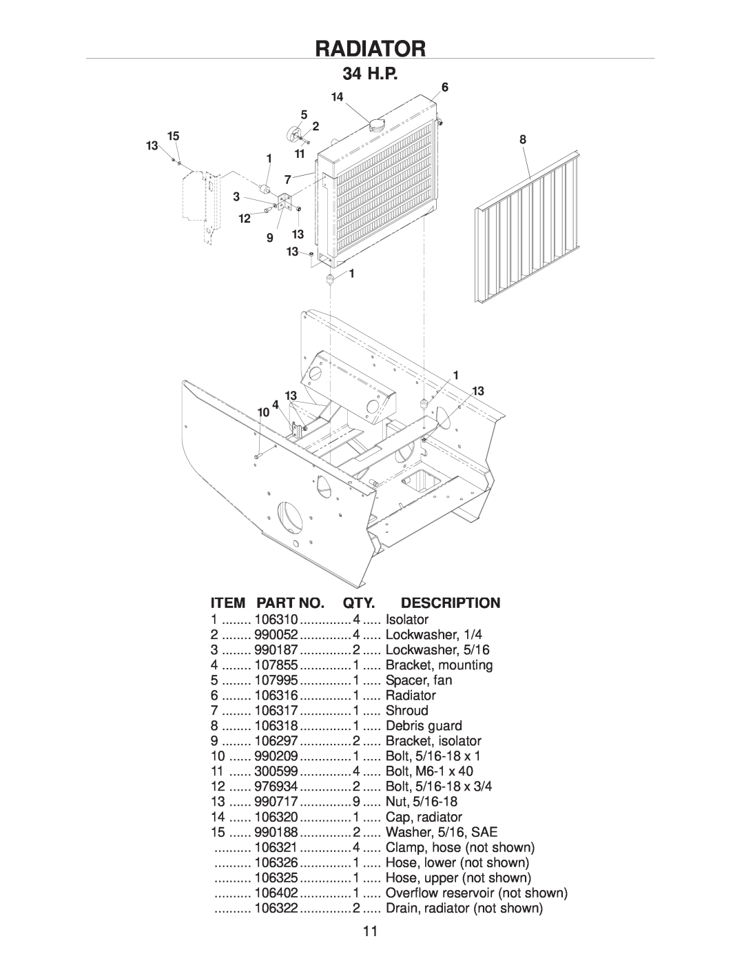 Yazoo/Kees ZHDD61270, ZHDD61340, ZHDD72340 manual Radiator, 34 H.P, Description 