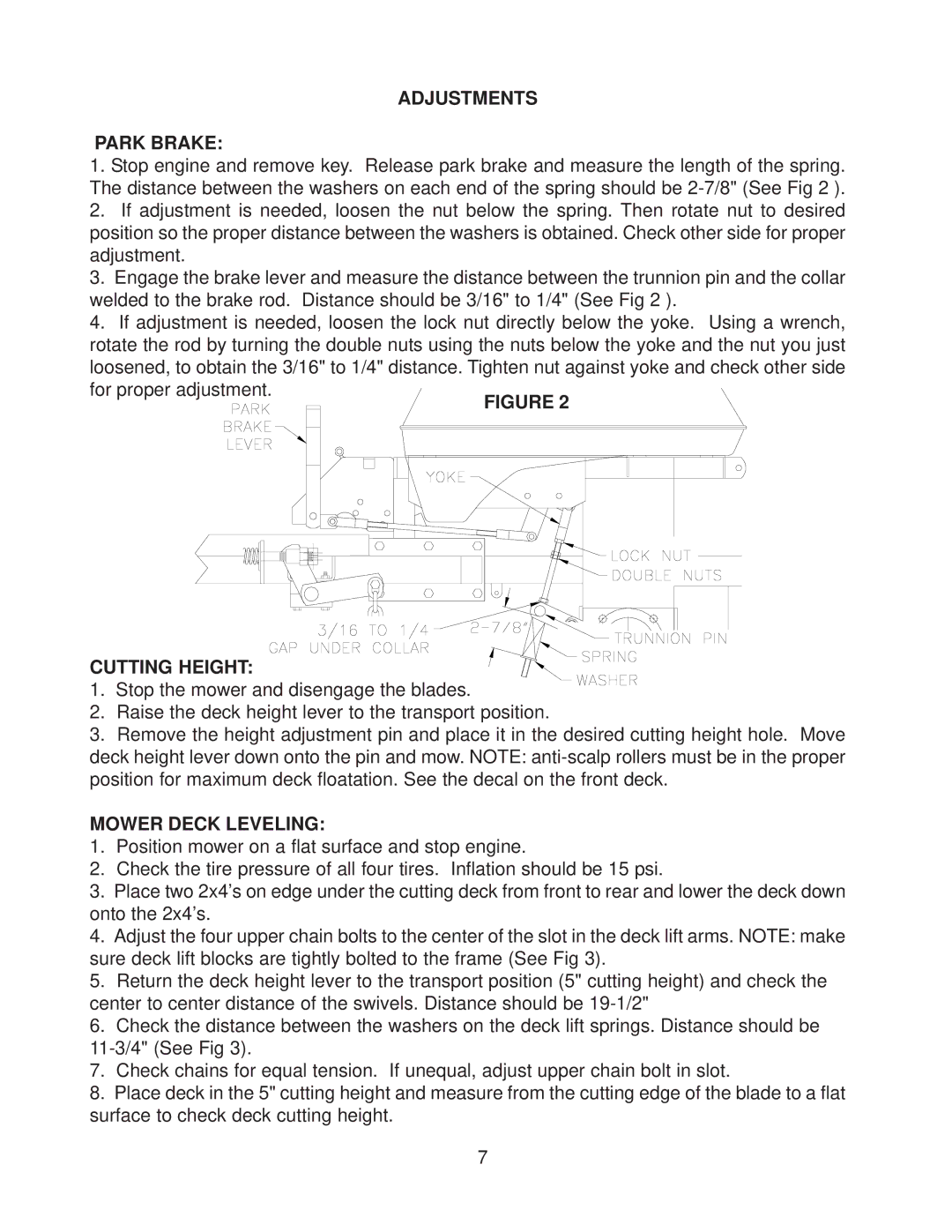 Yazoo/Kees ZKH52222, ZKH52252, ZKH61252 Adjustments Park Brake, Cutting Height, Mower Deck Leveling 