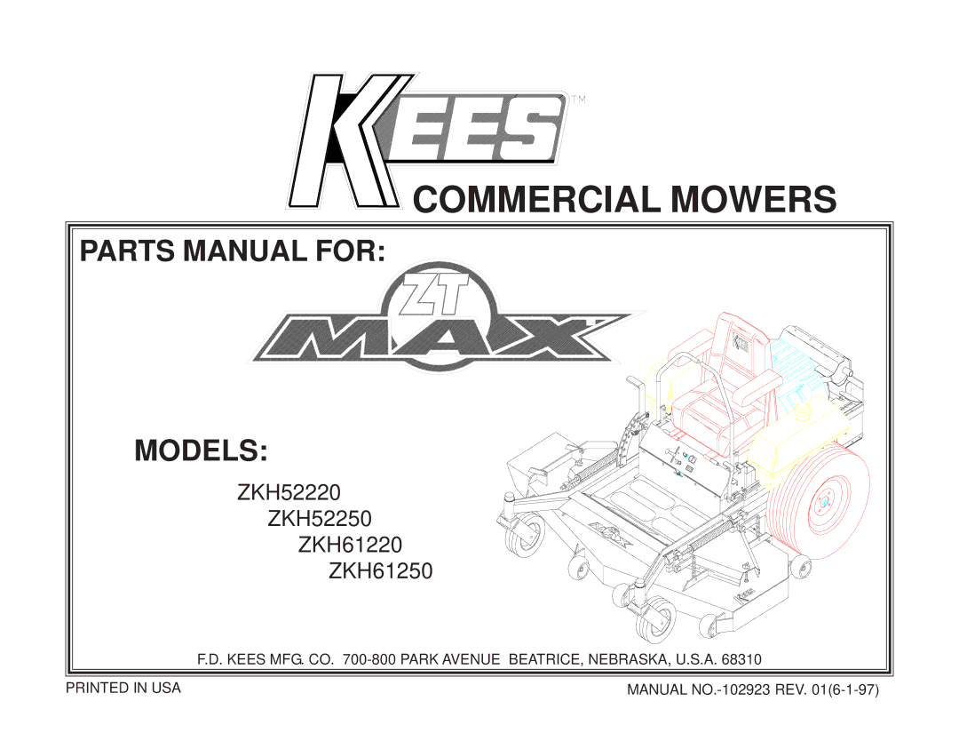 Yazoo/Kees ZKH61250, ZKH61220, ZKH52220, ZKH52250 manual Commercial Mowers 