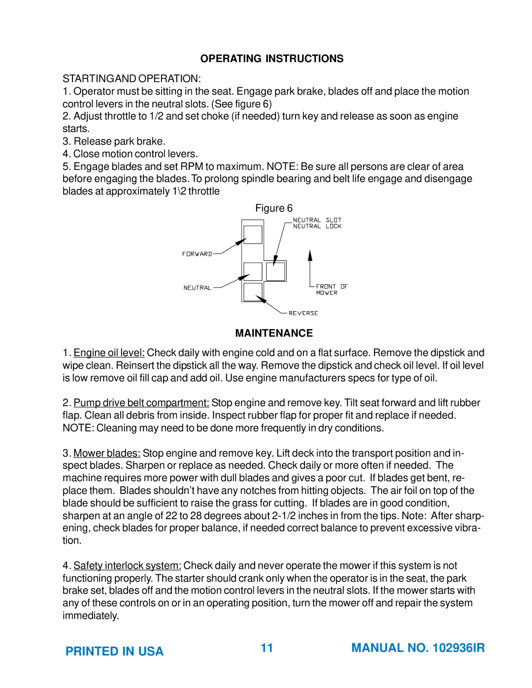 Yazoo/Kees ZKH52251, ZKH61251, ZKH61221, ZKH52221 manual Startingand Operation 