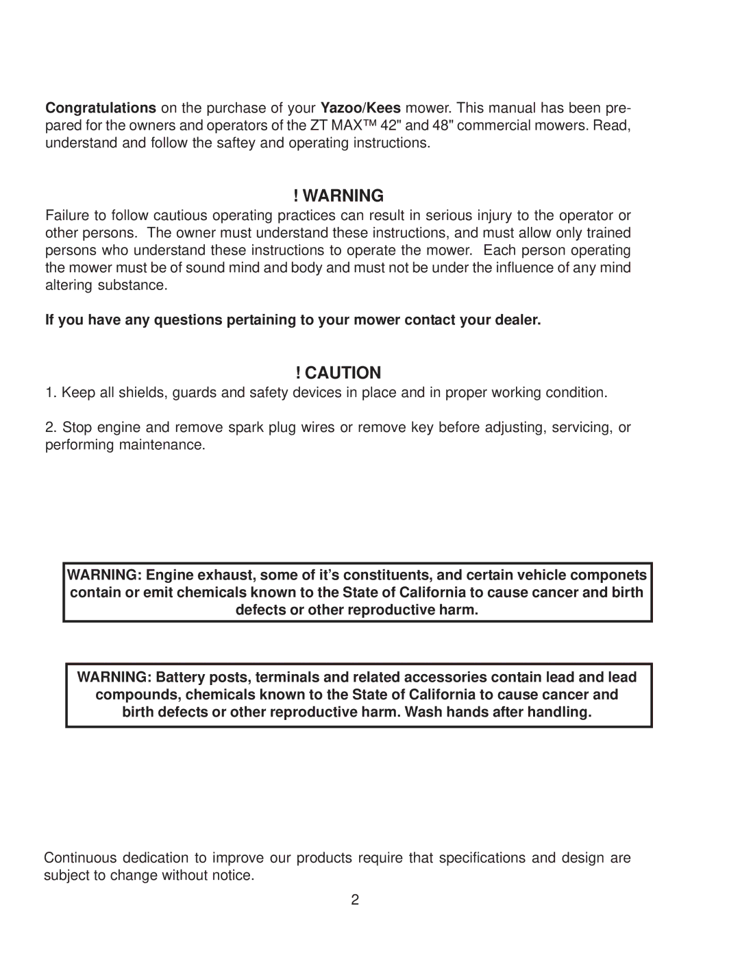 Yazoo/Kees ZKW42170, ZKW48170, ZKW48190 important safety instructions 