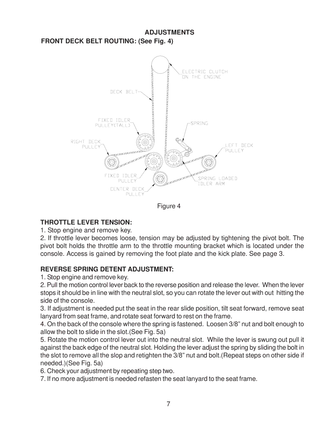 Yazoo/Kees ZKW42171, ZKW42172, ZKW42182 Adjustments, Throttle Lever Tension, Reverse Spring Detent Adjustment 