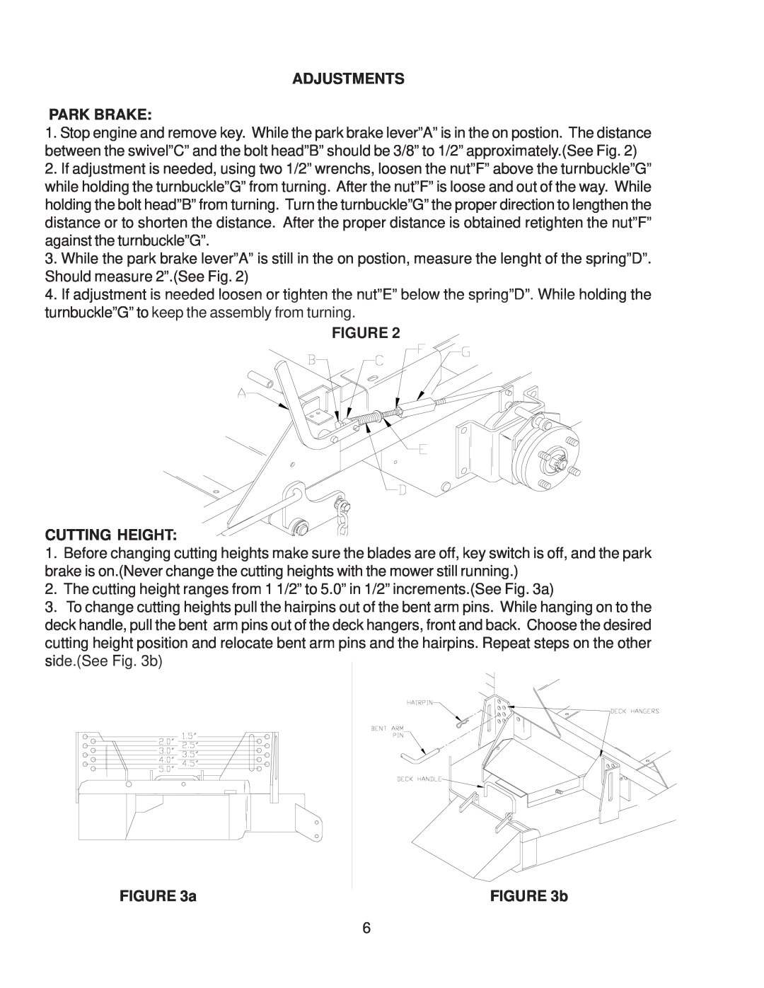 Yazoo/Kees ZKW42171, ZKW42172, ZKW42182 important safety instructions Adjustments Park Brake, Figure Cutting Height, b 