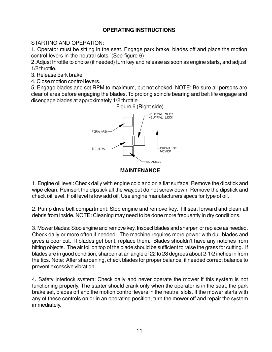 Yazoo/Kees ZKW42170, ZKW48170 important safety instructions Starting and Operation 