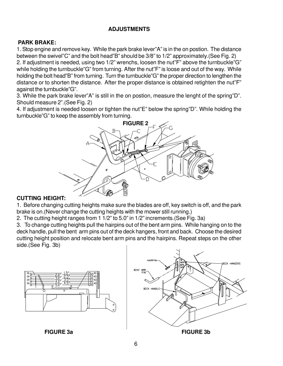 Yazoo/Kees ZKW48170, ZKW42170 important safety instructions Adjustments Park Brake, Cutting Height 