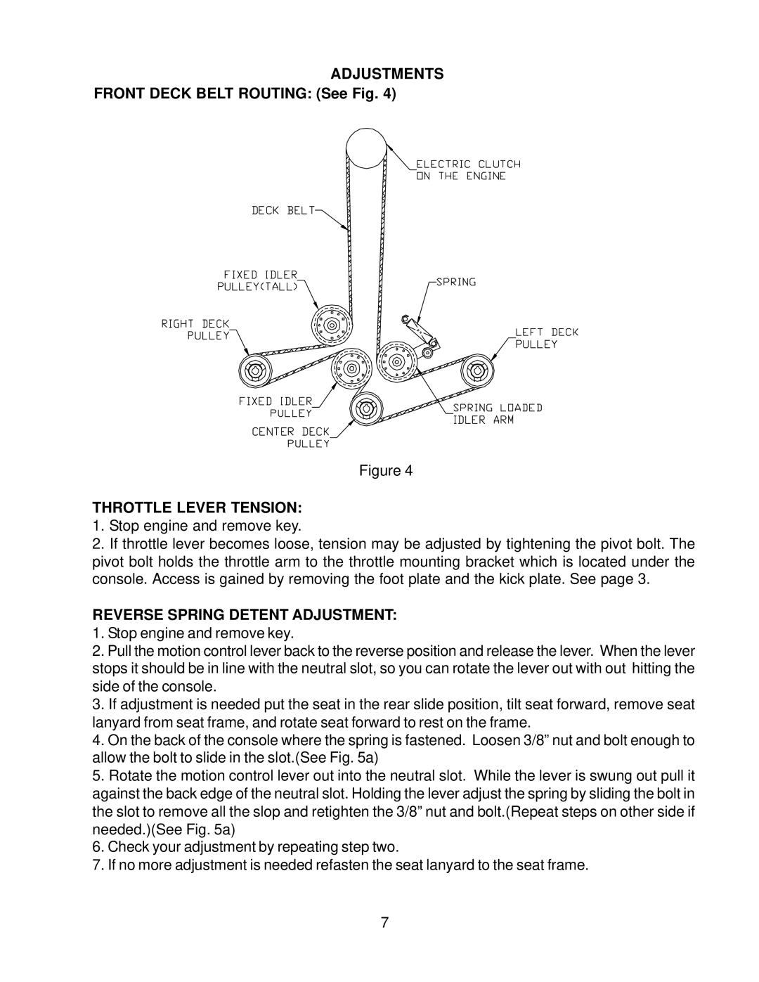 Yazoo/Kees ZKW42170, ZKW48170 Adjustments, Throttle Lever Tension, Reverse Spring Detent Adjustment 