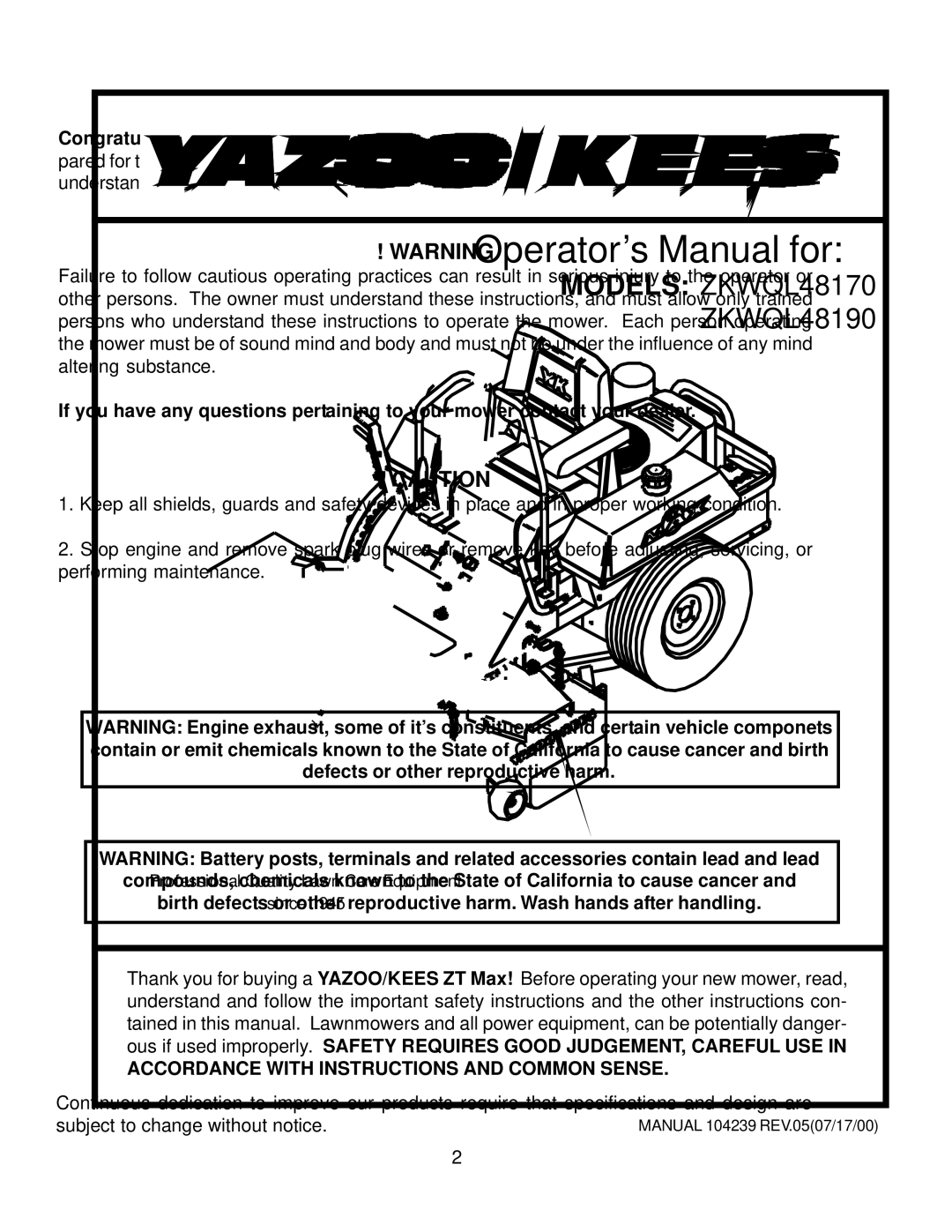 Yazoo/Kees ZKWQL48170, ZKWQL48190 important safety instructions 